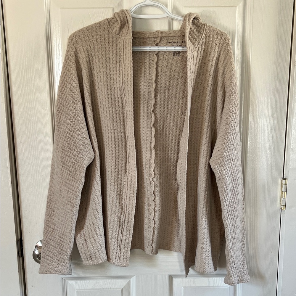 American Eagle Outfitters Soft & Sexy Beige Waffle Knit Open Cardigan Size XS